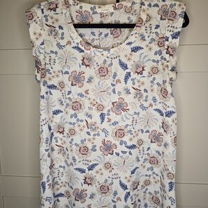 Pleione Floral Print Top in Cream With Red and Blue Floral Prints